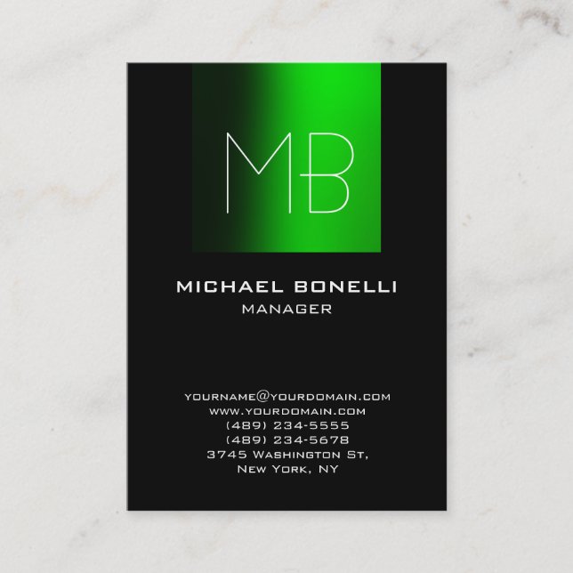 Chubby green black unique monogram business card visitenkarte (Vorderseite)