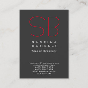Chubby Grey Red Monogram Business Card Visitenkarte
