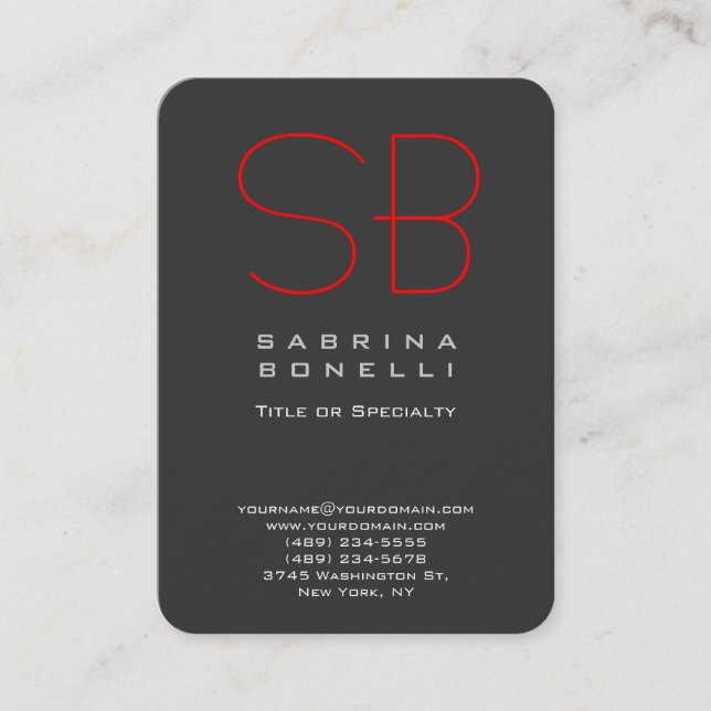 Chubby Grey Red Round Monogram Business Card Visitenkarte (Vorderseite)