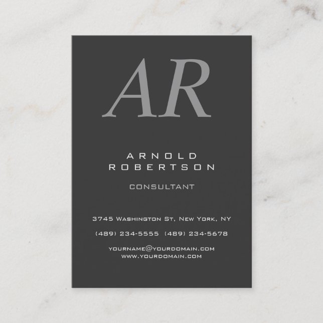 Chubby Italic Gray Monogram Business Card Visitenkarte (Vorderseite)