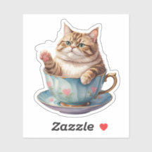 Chubby-Katze in einem Teacup-Aufkleber | Niedliche