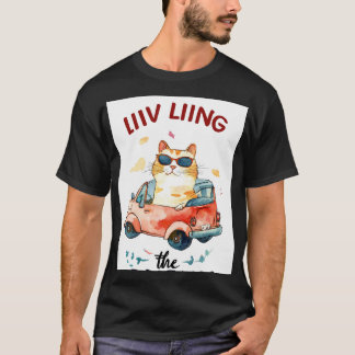 Chubby Katze in einem winzigen Auto 2d flache Abbi T-Shirt