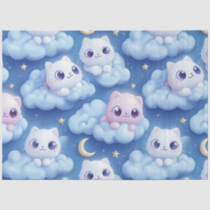"Chubby Kawaii Cats and Clouds 3D Nahtlose Muster Seidenpapier