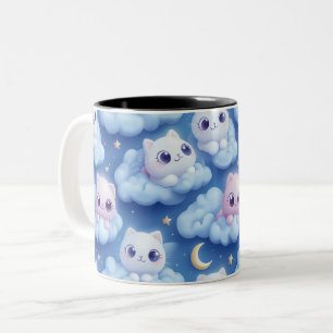 "Chubby Kawaii Cats and Clouds 3D Nahtlose Muster Zweifarbige Tasse