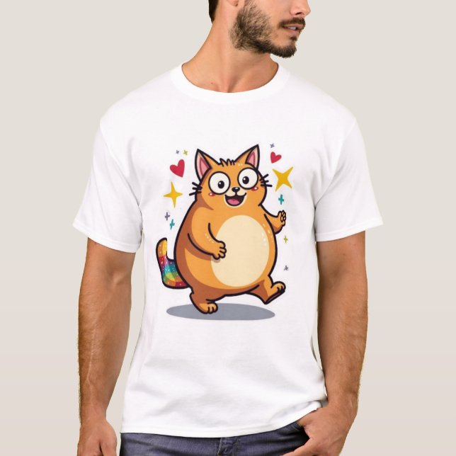 Chubby Kawaii Orange Cat Rainbow Tail Sparkle T-Shirt (Vorderseite)