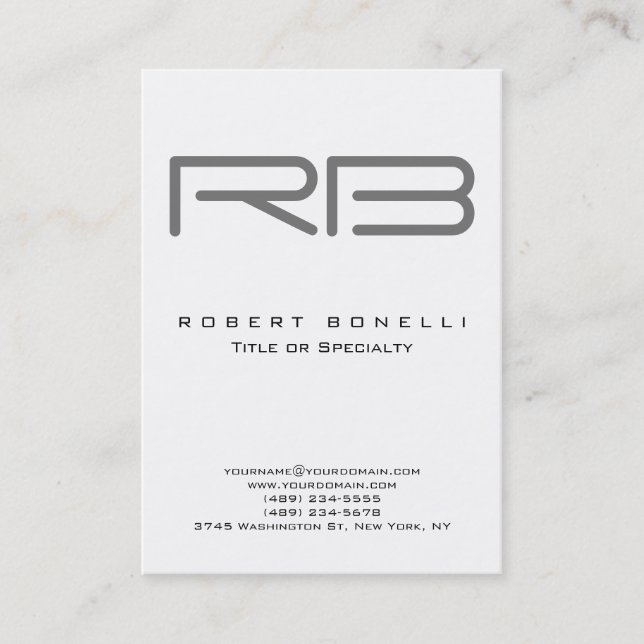 Chubby Modern Grau Monogram White Business Card Visitenkarte (Vorderseite)