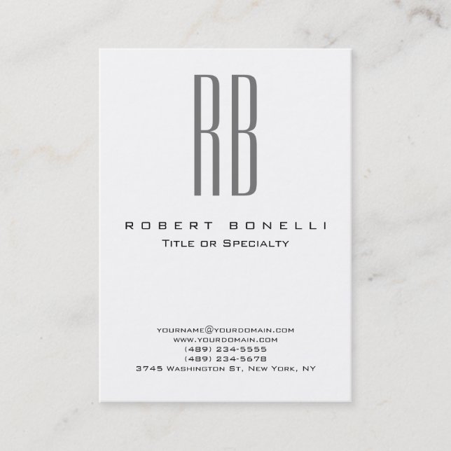 Chubby Modern Grau Monogram White Business Card Visitenkarte (Vorderseite)