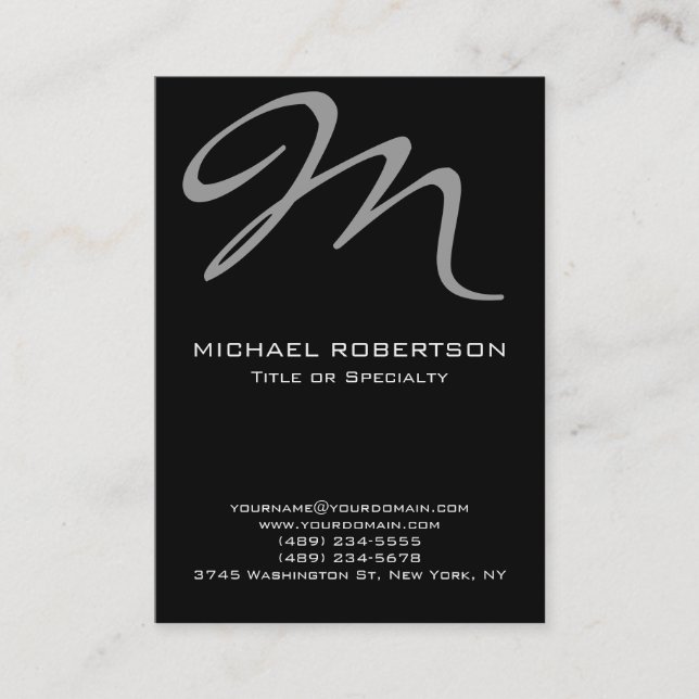 Chubby Modern Monogram Black Clean Business Card Visitenkarte (Vorderseite)