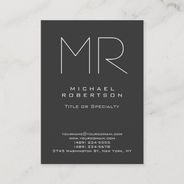 Chubby Modern Monogram Grau White Business Card Visitenkarte (Vorderseite)