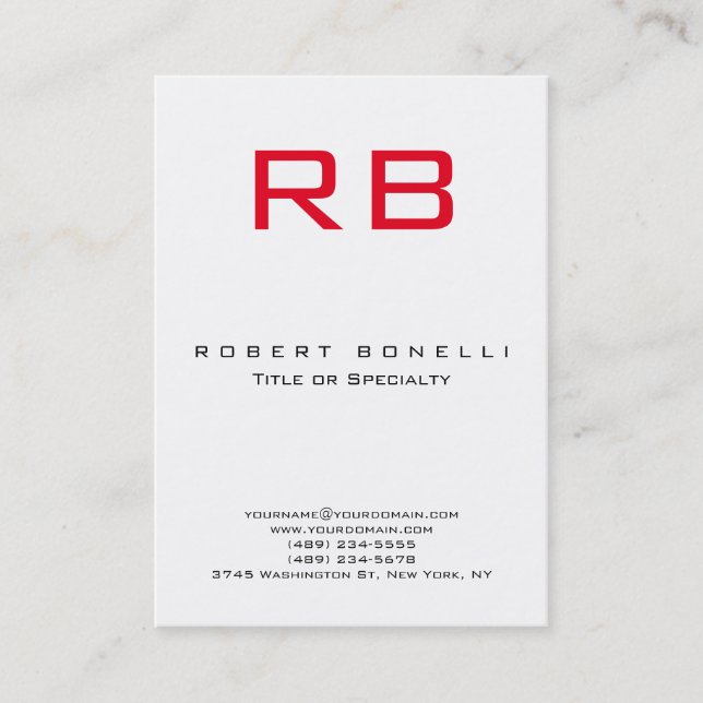 Chubby Modern Monogram Red White Business Card Visitenkarte (Vorderseite)