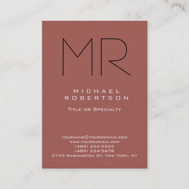 Chubby Modern Monogram Redwood Clean Business Card Visitenkarte (Vorderseite)