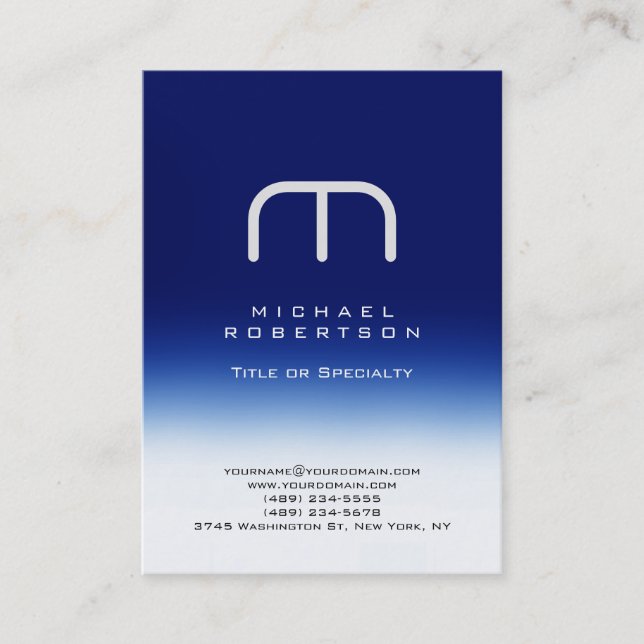 Chubby Modern Monogram White Blue Business Card Visitenkarte (Vorderseite)