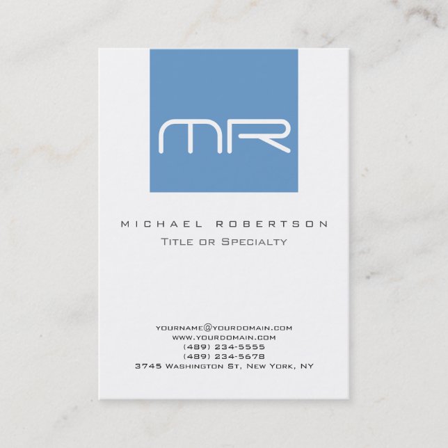 Chubby Modern Monogram White Blue Business Card Visitenkarte (Vorderseite)