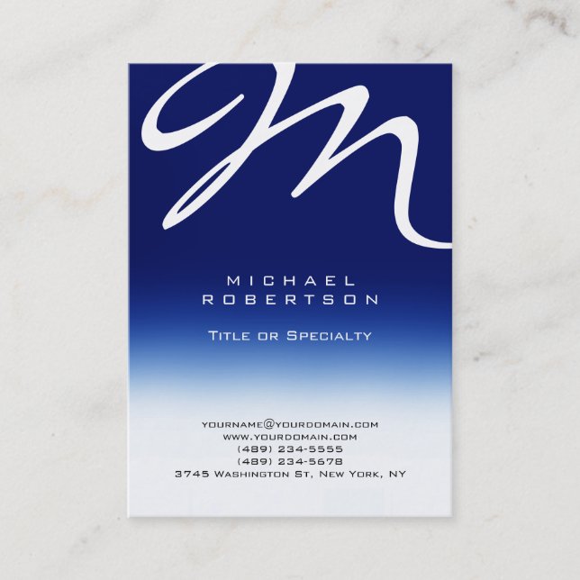 Chubby Modern Monogram White Blue Business Card Visitenkarte (Vorderseite)