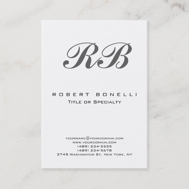 Chubby Modern Monogram White Business Card Visitenkarte (Vorderseite)