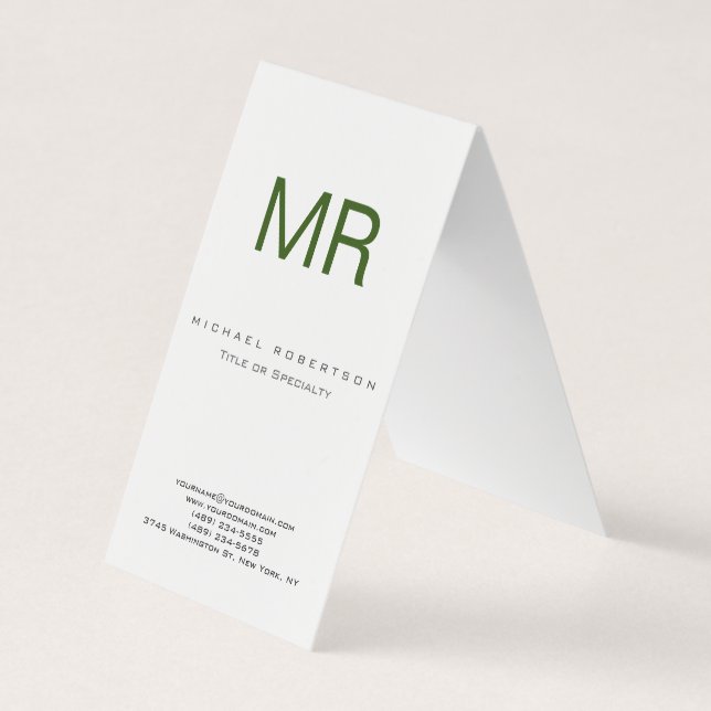 Chubby Modern Monogram White Green Business Card Visitenkarten (Vorderseite)