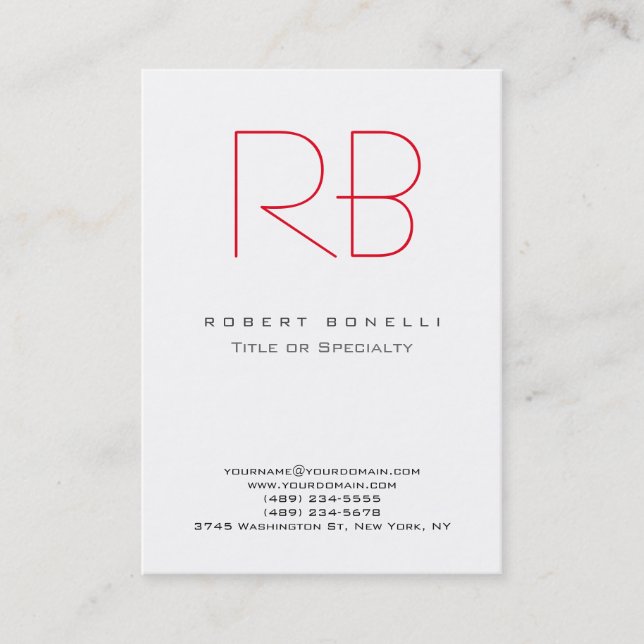 Chubby Modern Monogram White Red Business Card Visitenkarte (Vorderseite)