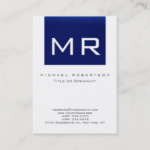 Chubby Monogram Blue White Clean Business Card Visitenkarte