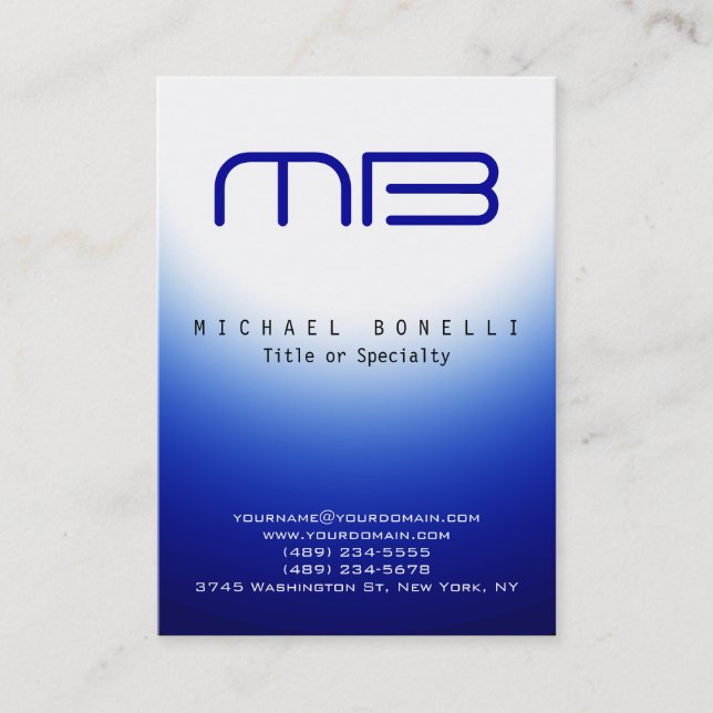 Chubby Monogram Blue White Clean Business Card Visitenkarte (Vorderseite)