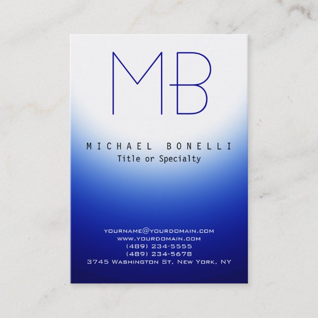 Chubby Monogram Blue White Light Business Card Visitenkarte (Vorderseite)