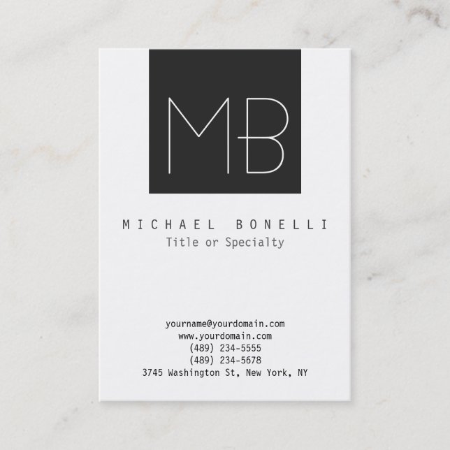 Chubby Monogram Dark Gray White Business Card Visitenkarte (Vorderseite)