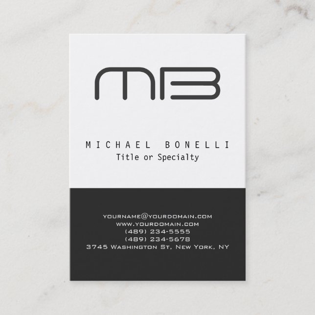 Chubby Monogram Grau White Clean Business Card Visitenkarte (Vorderseite)