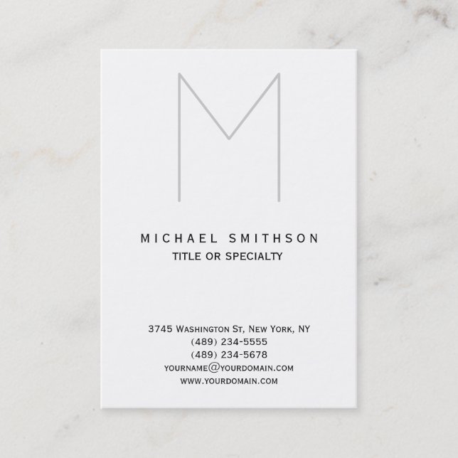 Chubby Monogram Grau White Simple Business Card Visitenkarte (Vorderseite)