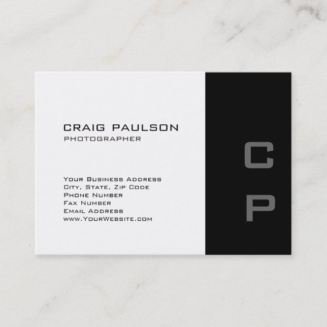 Chubby Monogram Modern White Black Business Card Visitenkarte (Vorderseite)