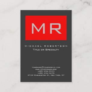Chubby Monogram Red Grau Clean Business Card Visitenkarte