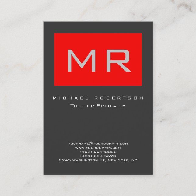 Chubby Monogram Red Grau Clean Business Card Visitenkarte (Vorderseite)