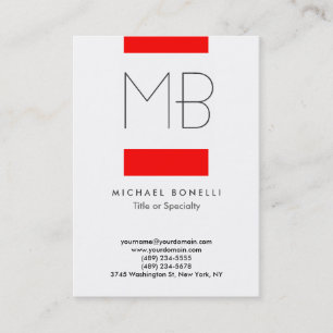 Chubby Monogram Red White Clean Business Card Visitenkarte