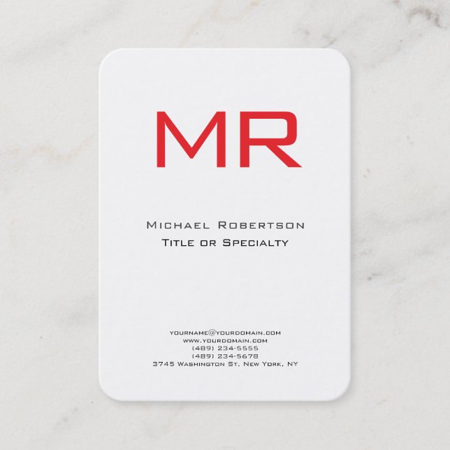 Chubby Monogram Red White Minimalistisch Visitenkarte (Vorderseite)