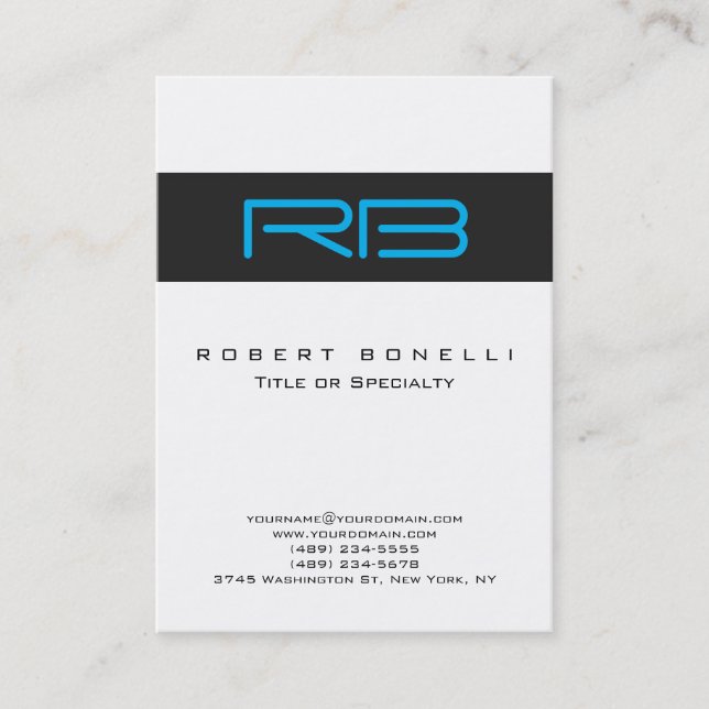 Chubby Monogram White Dark Gray Blue Business Card Visitenkarte (Vorderseite)