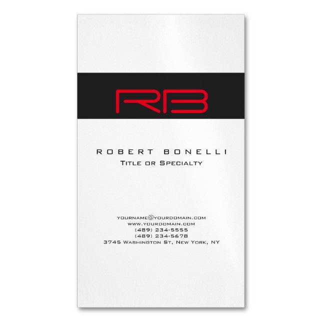 Chubby Monogram White Dark Gray Red Business Card Magnetische Visitenkarte (Vorderseite Vertikal)