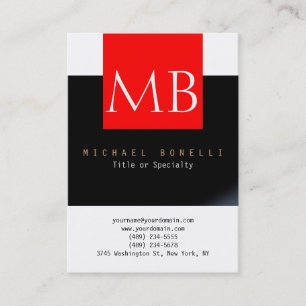 Chubby Monogram White Red Black Business Card Visitenkarte