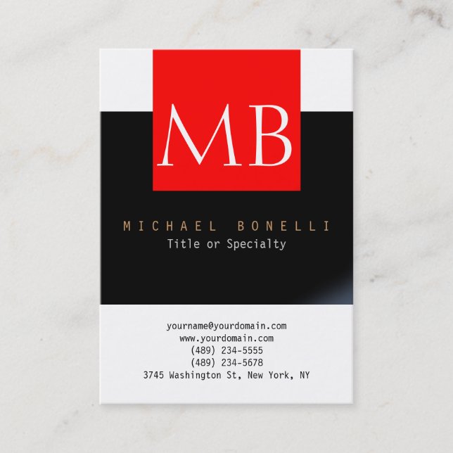 Chubby Monogram White Red Black Business Card Visitenkarte (Vorderseite)