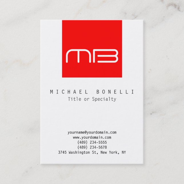 Chubby Monogram White Red Clean Business Card Visitenkarte (Vorderseite)