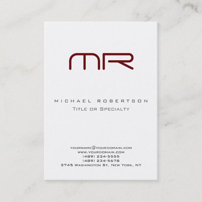 Chubby Monogram White Red Elegante Business Card Visitenkarte (Vorderseite)
