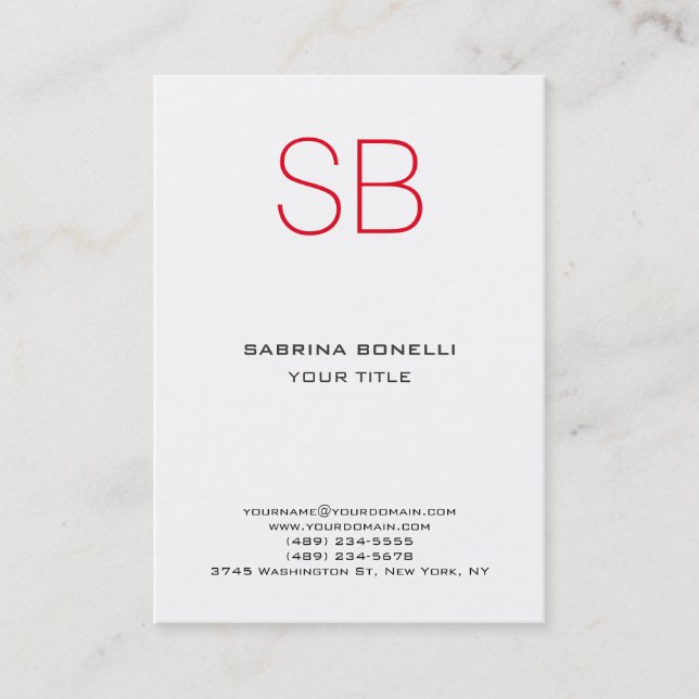 Chubby Monogram White Red Niedlich Business Card Visitenkarte (Vorderseite)