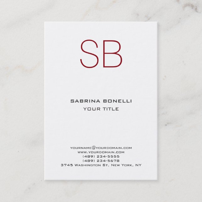 Chubby Monogram White Red Niedlich Business Card Visitenkarte (Vorderseite)