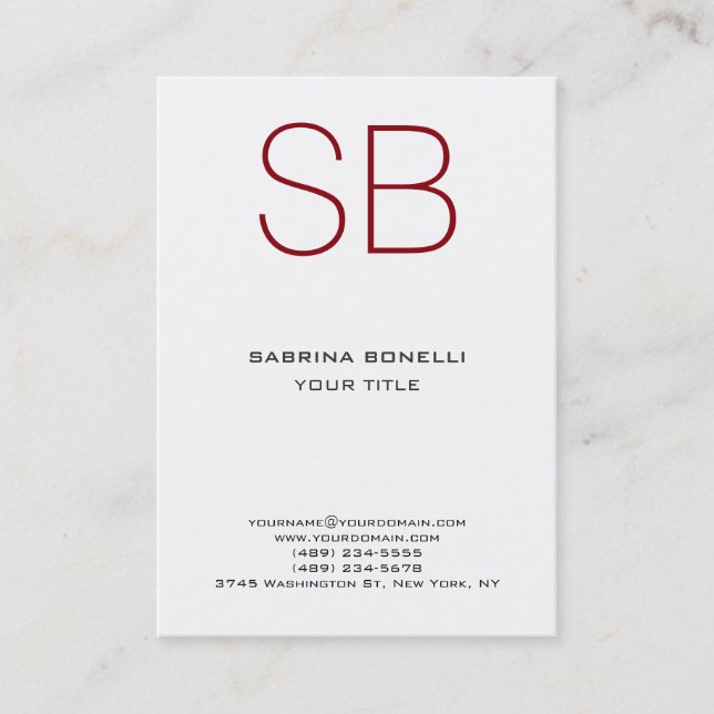 Chubby Monogram White Red Niedlich Business Card Visitenkarte (Vorderseite)