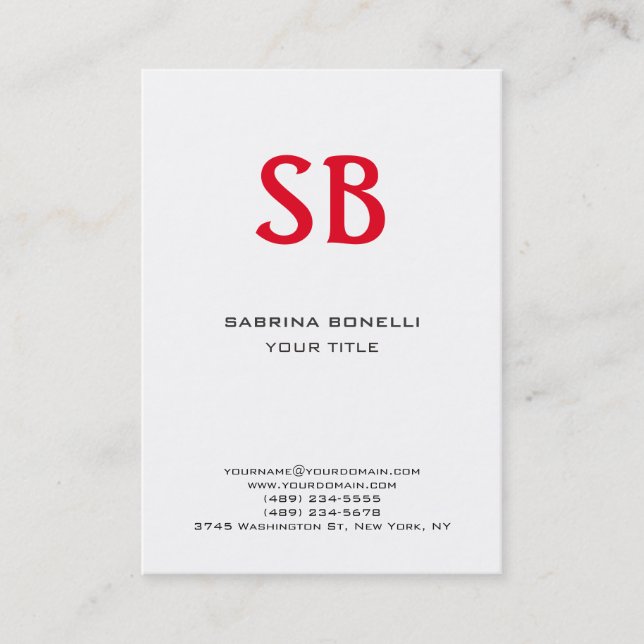 Chubby Monogram White Red Niedlich Business Card Visitenkarte (Vorderseite)