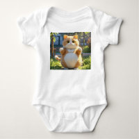 Chubby Orange Cat in Sunny Garden - Baby Bodysuit