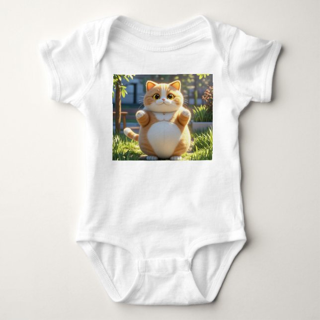 Chubby Orange Cat in Sunny Garden - Baby Bodysuit Strampler (Vorderseite)