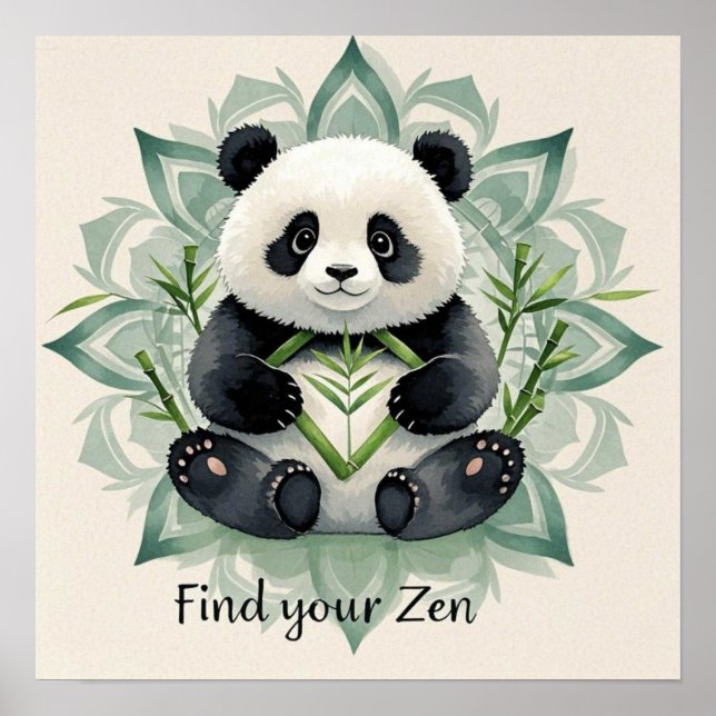 Chubby Panda sitzend in Lotus Pose Zen Poster (Vorne)