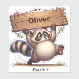 Chubby Raccoon mit benutzerdefinierbarem Namenssch Aufkleber