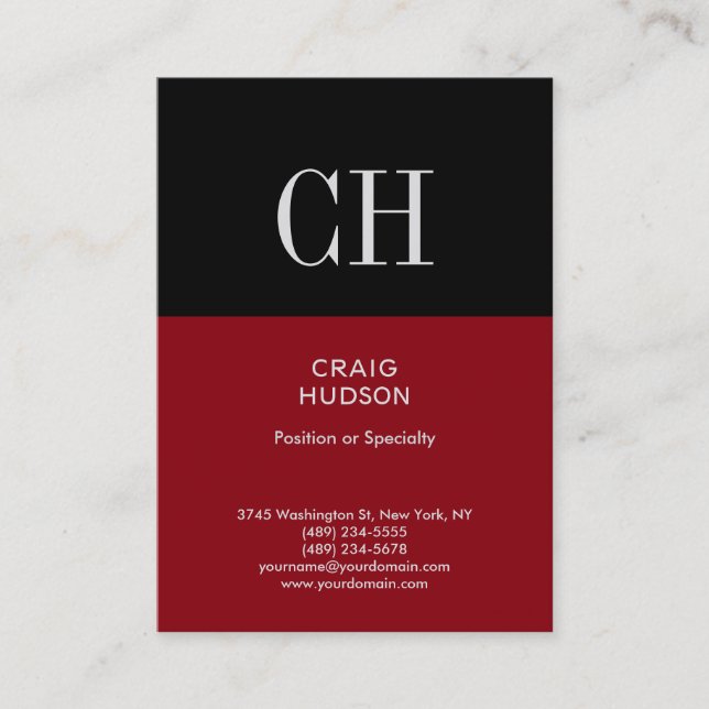 Chubby Red Black Strip Monogram Business Card Visitenkarte (Vorderseite)