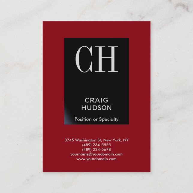 Chubby Red Black Strip Monogram Business Card Visitenkarte (Vorderseite)
