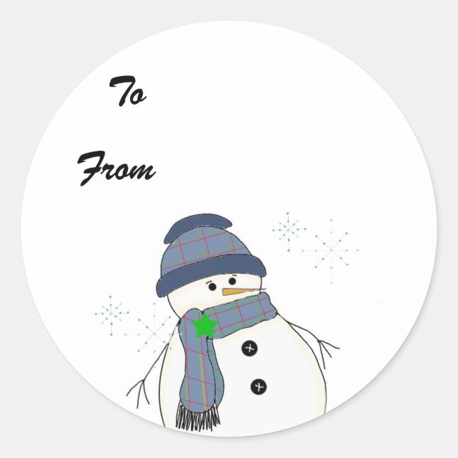 Chubby Snowman in Kariert Runder Aufkleber (Vorderseite)