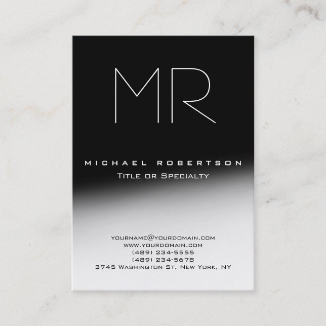 Chubby Stylish Monogram Black Gray Business Card Visitenkarte (Vorderseite)
